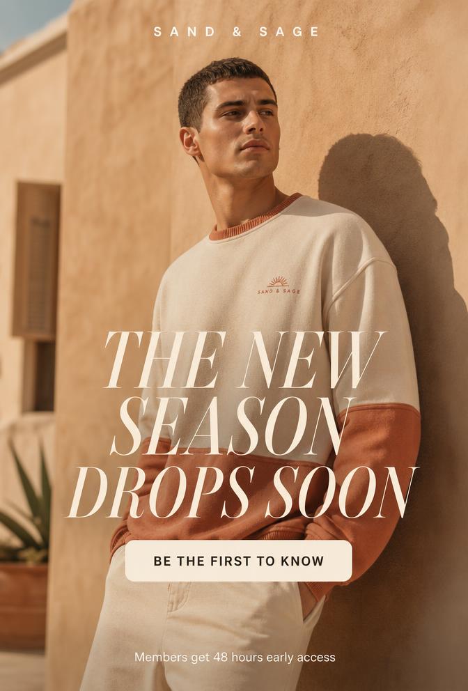 Light sunlit drop teaser email for a streetwear brand